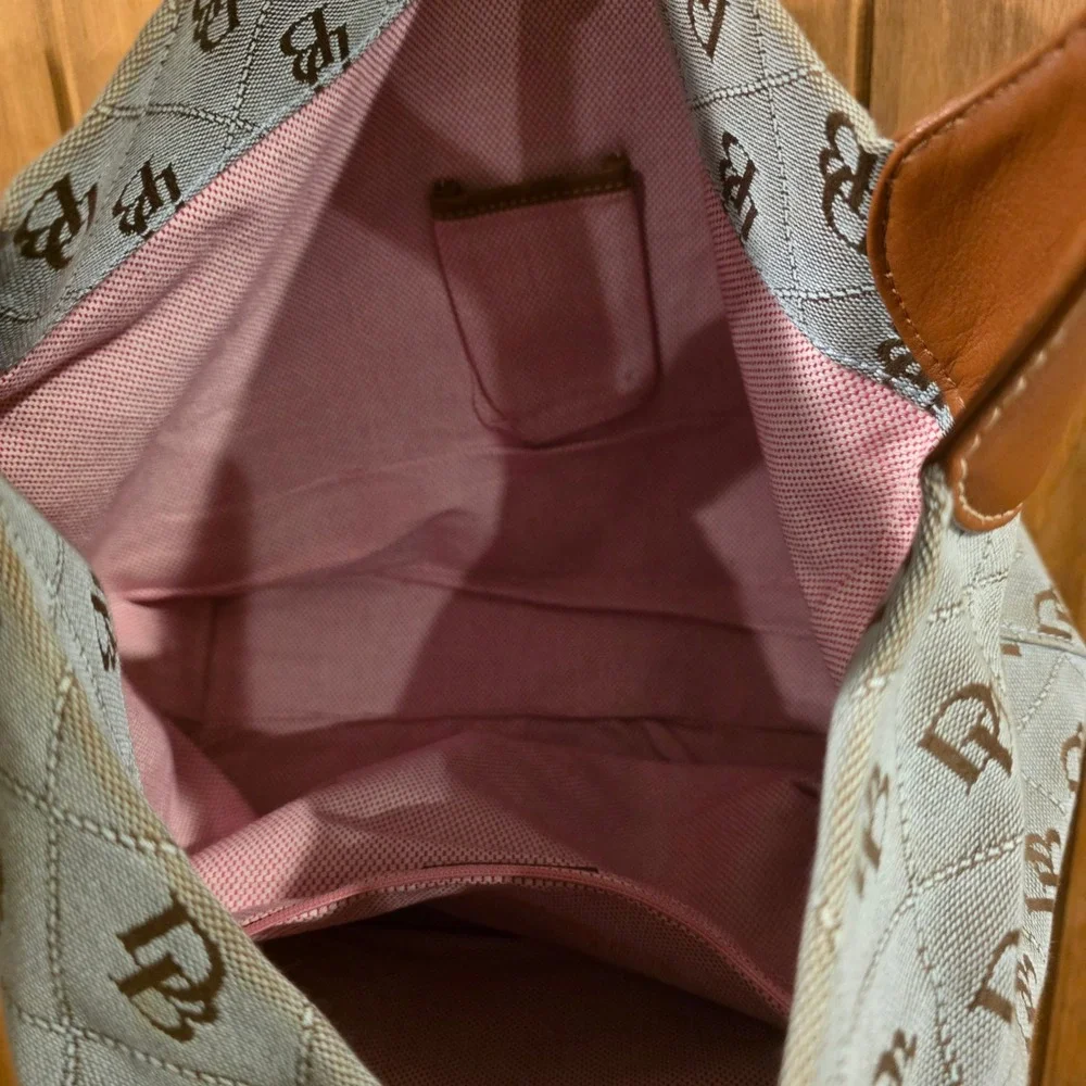 Dooney & Bourke Hobo Bag Women Large Blue Excellent Monogram Quilted Canvas